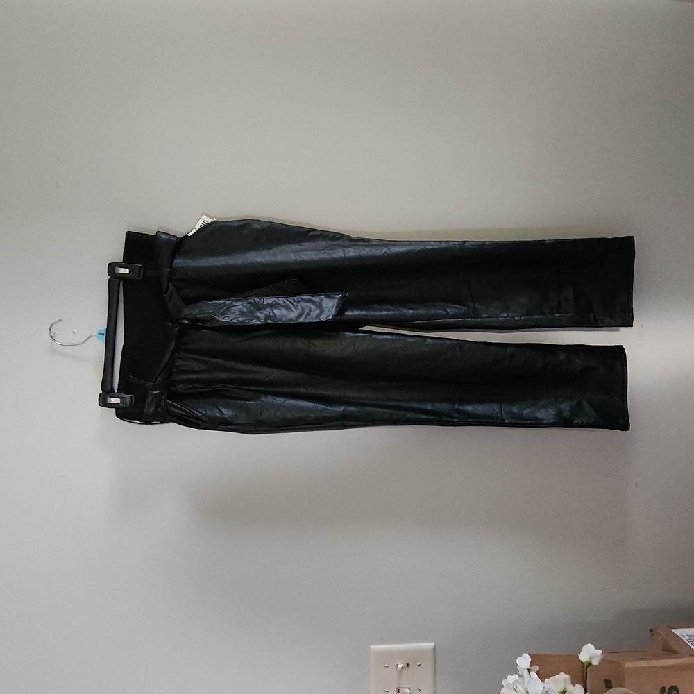 Vegan leather straight leg pant